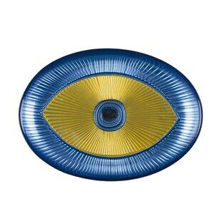 Blue and Gold Eye Glass Oval Dish